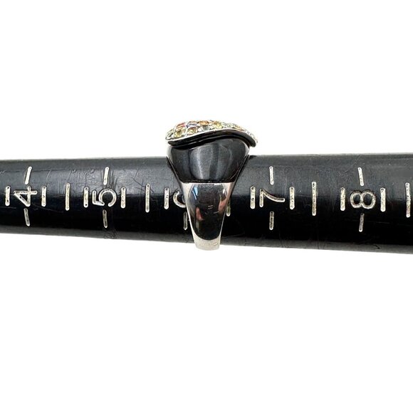 Sterling Silver Womens Ring Multicolor Tourmaline Heart Black Enamel Size 6 - Picture 8 of 8